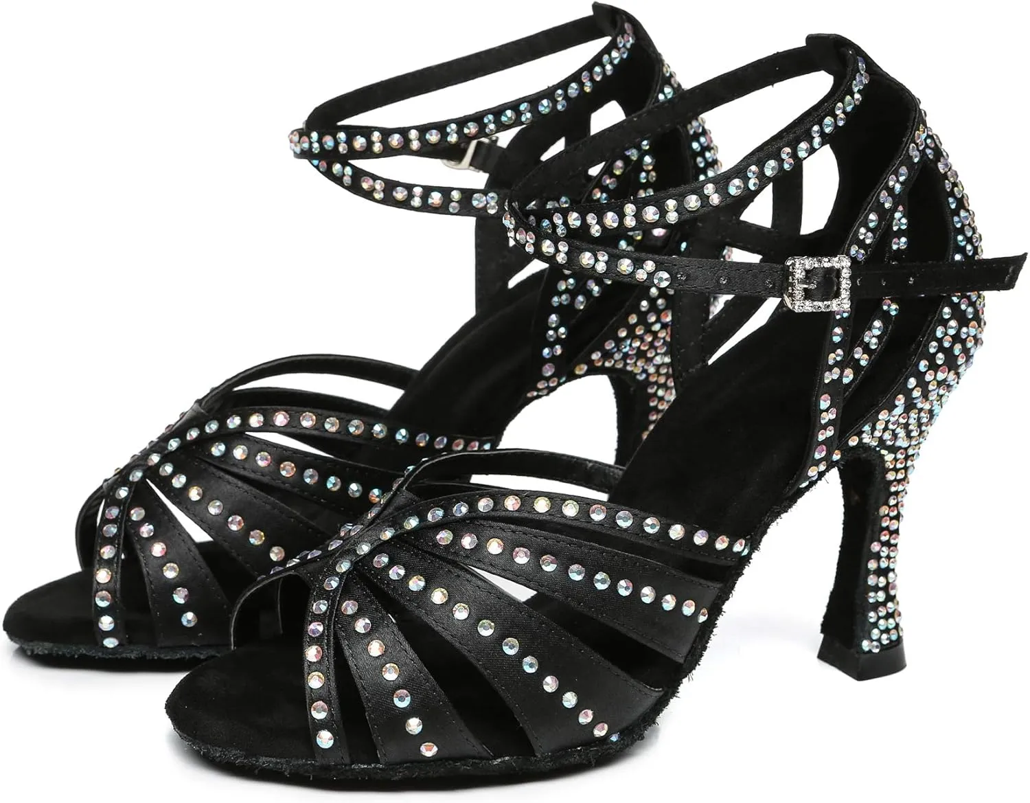 Minishion Women's Salsa Shoes Ankle Strap Beaded Dance Shoes L440