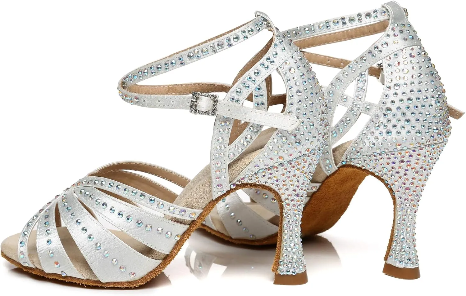 Minishion Women's Salsa Shoes Ankle Strap Beaded Dance Shoes L440
