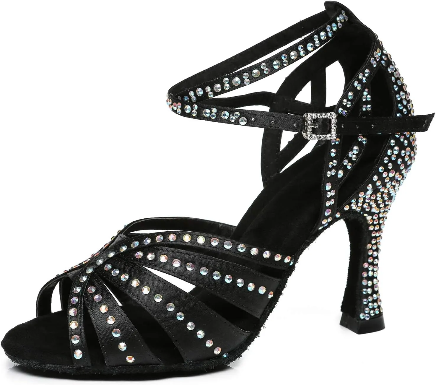 Minishion Women's Salsa Shoes Ankle Strap Beaded Dance Shoes L440