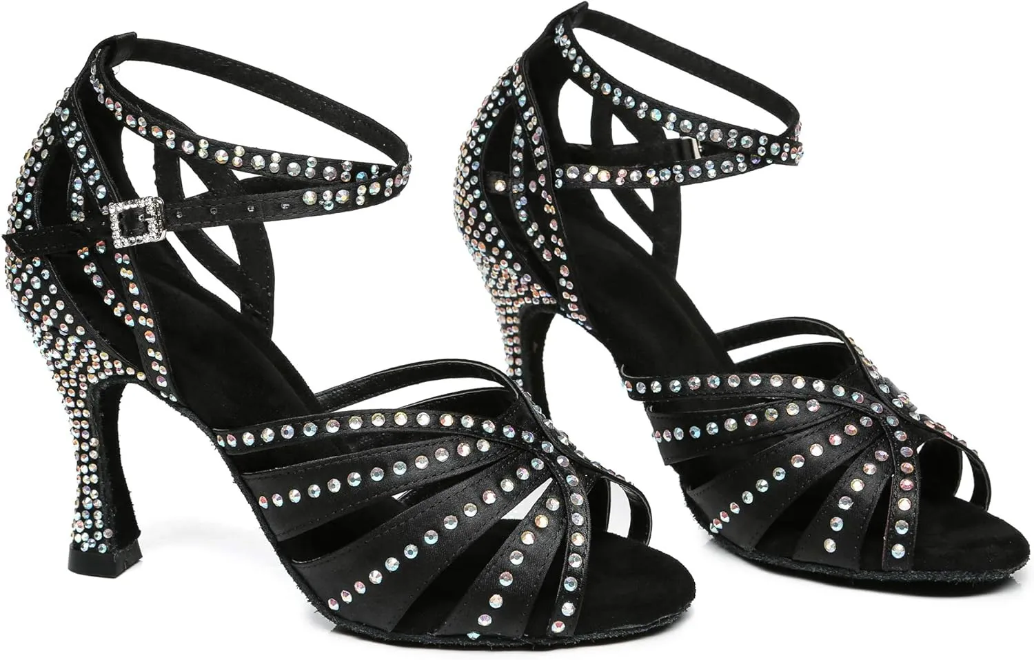 Minishion Women's Salsa Shoes Ankle Strap Beaded Dance Shoes L440