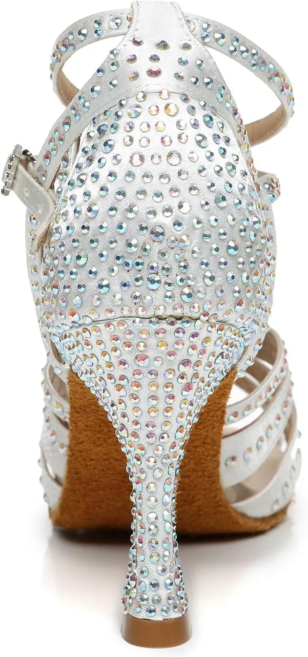 Minishion Women's Salsa Shoes Ankle Strap Beaded Dance Shoes L440