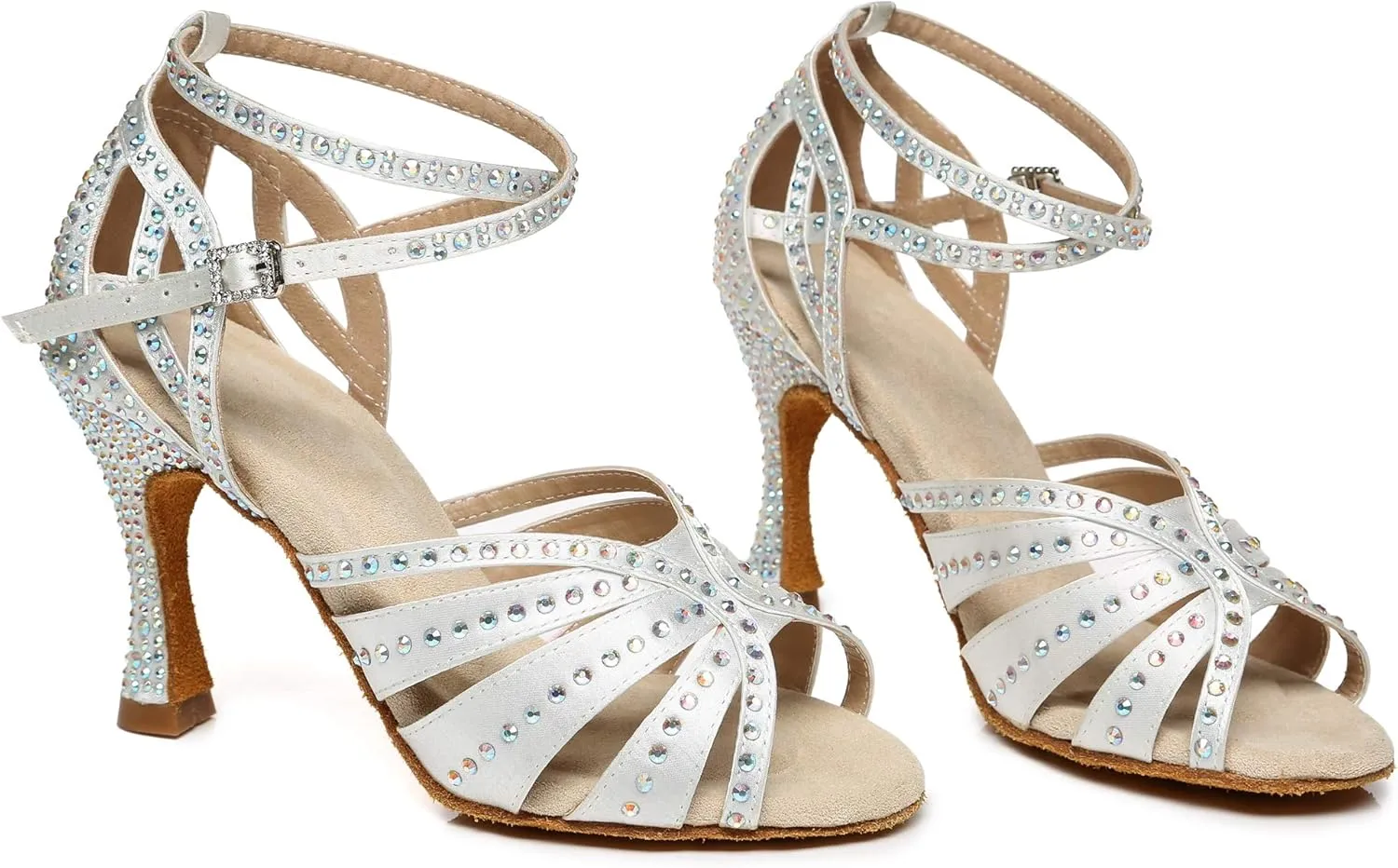 Minishion Women's Salsa Shoes Ankle Strap Beaded Dance Shoes L440