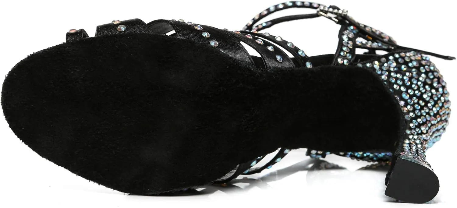 Minishion Women's Salsa Shoes Ankle Strap Beaded Dance Shoes L440