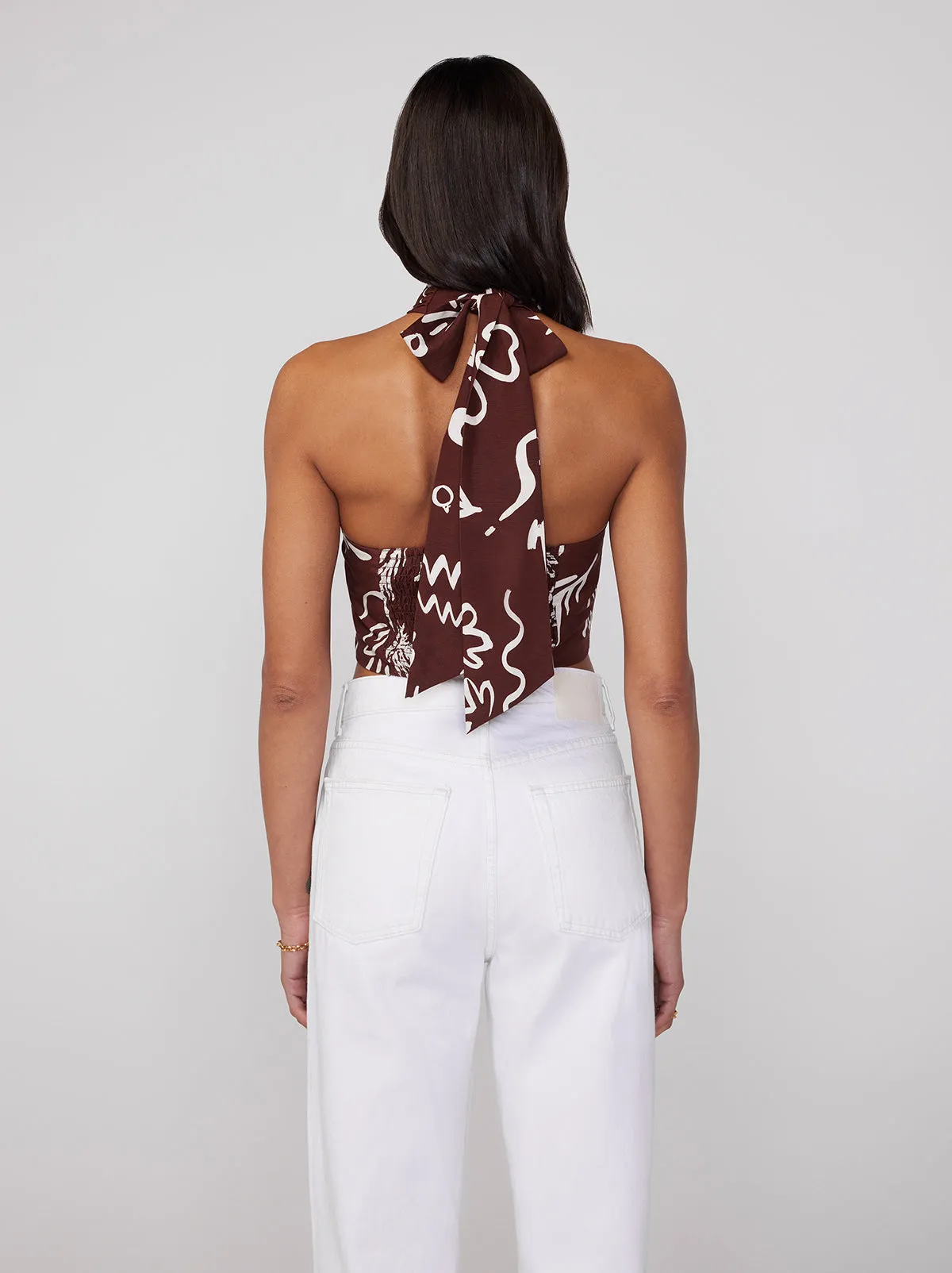 Misha Coco Palm Print Halter Top