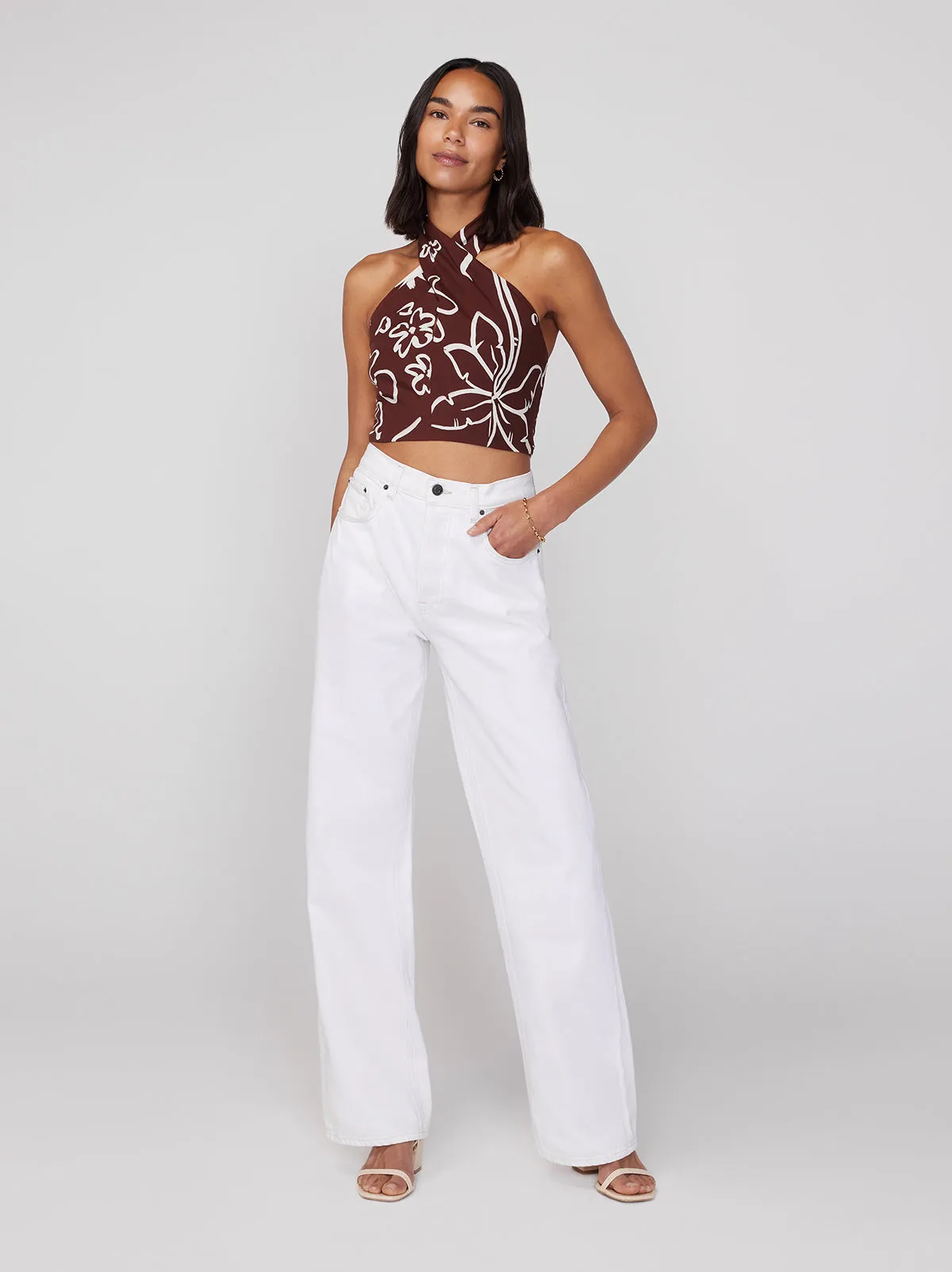Misha Coco Palm Print Halter Top