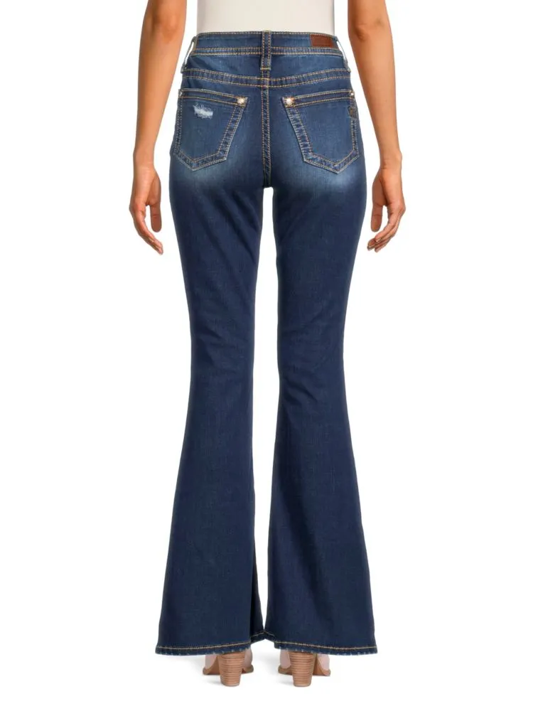 Miss Me High Rise Faded Flared Jeans, Navy