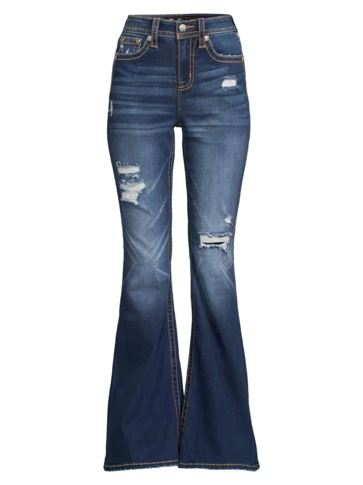 Miss Me High Rise Faded Flared Jeans, Navy