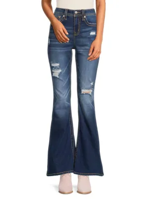 Miss Me High Rise Faded Flared Jeans, Navy