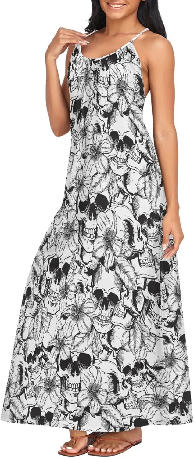 MNSRUU Women Dresses Funny Skulls Sexy Dresses Summer Beach Slip Dresses