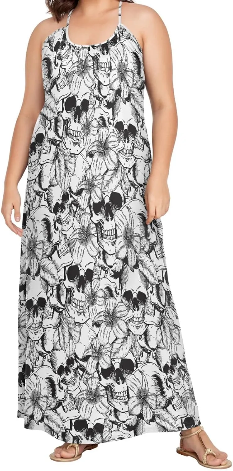 MNSRUU Women Dresses Funny Skulls Sexy Dresses Summer Beach Slip Dresses