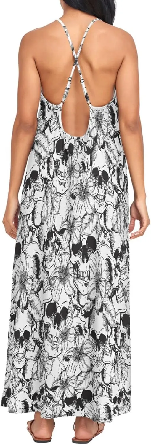 MNSRUU Women Dresses Funny Skulls Sexy Dresses Summer Beach Slip Dresses
