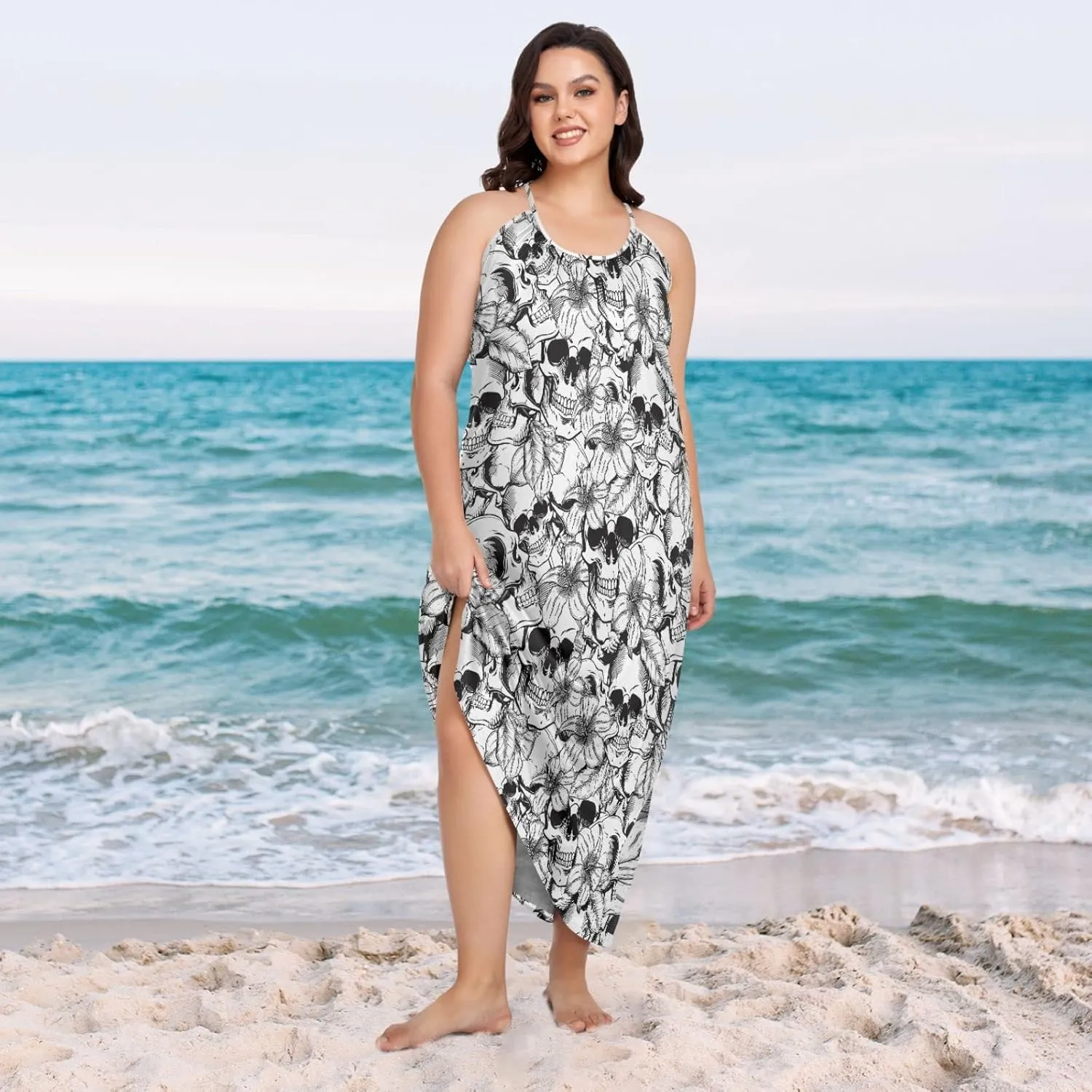 MNSRUU Women Dresses Funny Skulls Sexy Dresses Summer Beach Slip Dresses