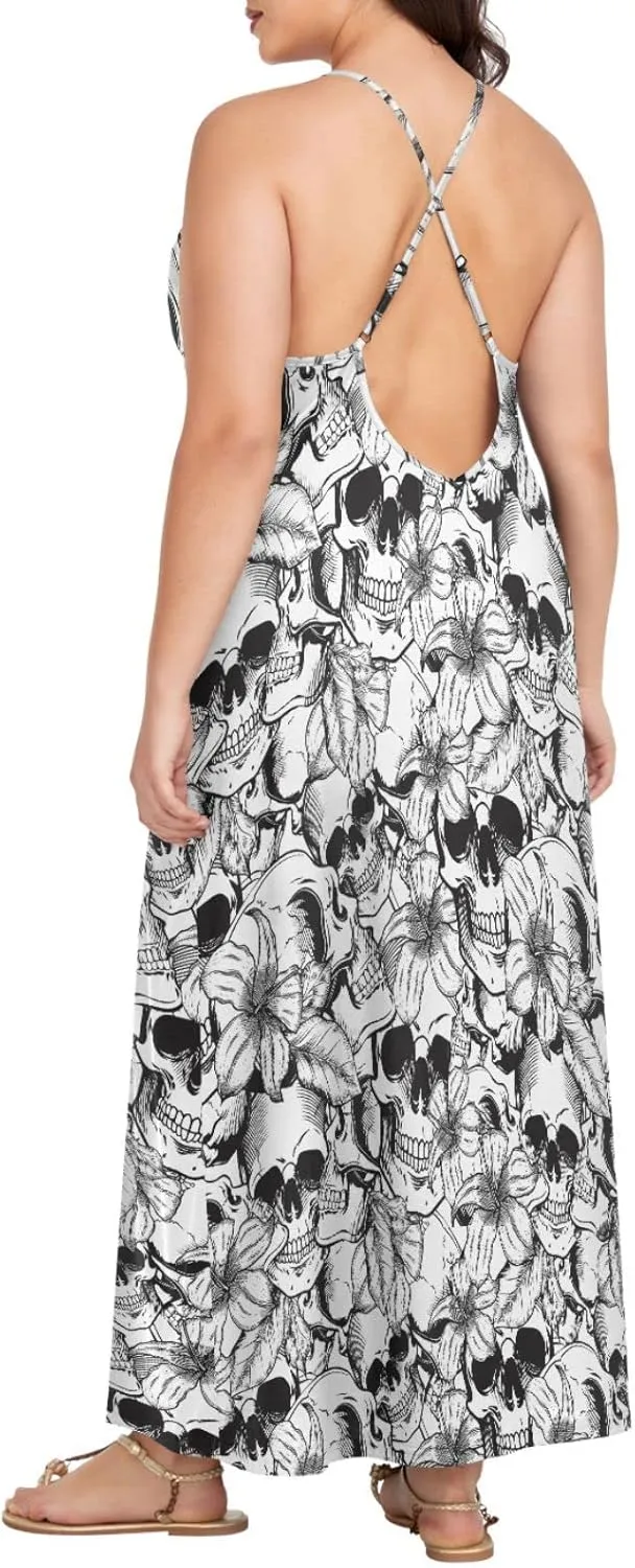 MNSRUU Women Dresses Funny Skulls Sexy Dresses Summer Beach Slip Dresses