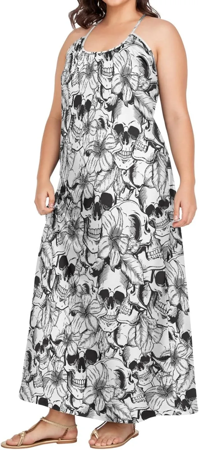 MNSRUU Women Dresses Funny Skulls Sexy Dresses Summer Beach Slip Dresses