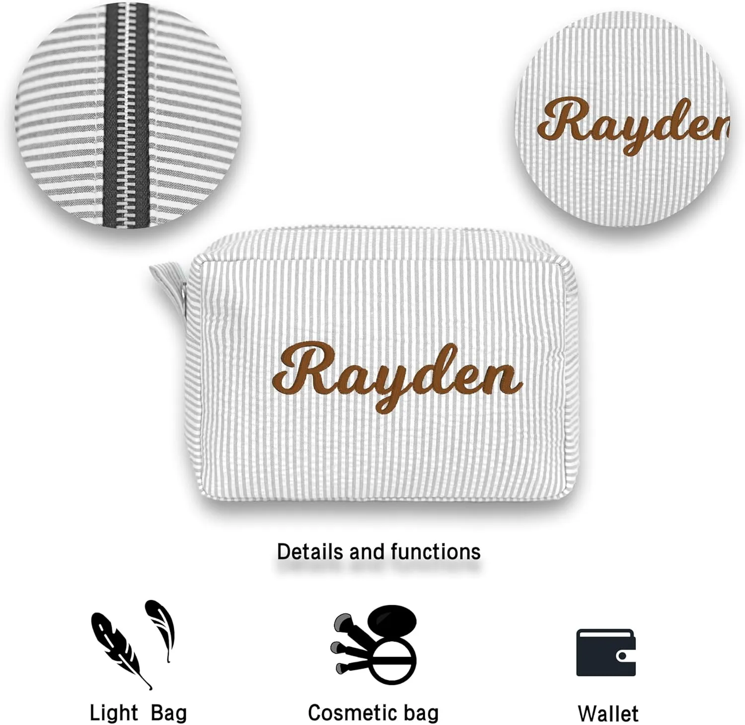 MT WORLD Personalized Kids Duffle Bag & Cosmetic Bag, Seersucker Cosmetic Bag and Travel Bags Set,Cosmetic Bag with Dance Bag, Toddler Weekender Bag