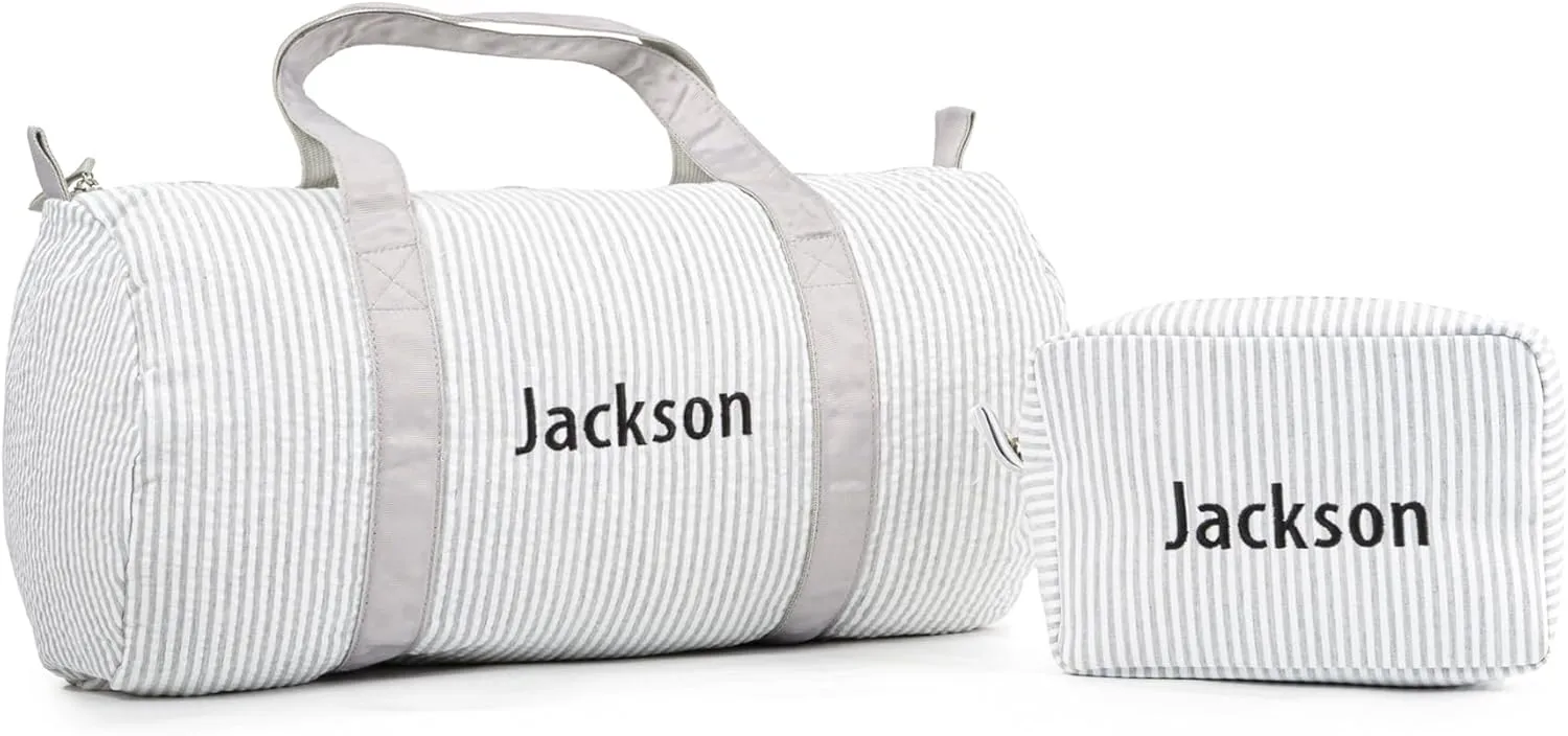 MT WORLD Personalized Kids Duffle Bag & Cosmetic Bag, Seersucker Cosmetic Bag and Travel Bags Set,Cosmetic Bag with Dance Bag, Toddler Weekender Bag