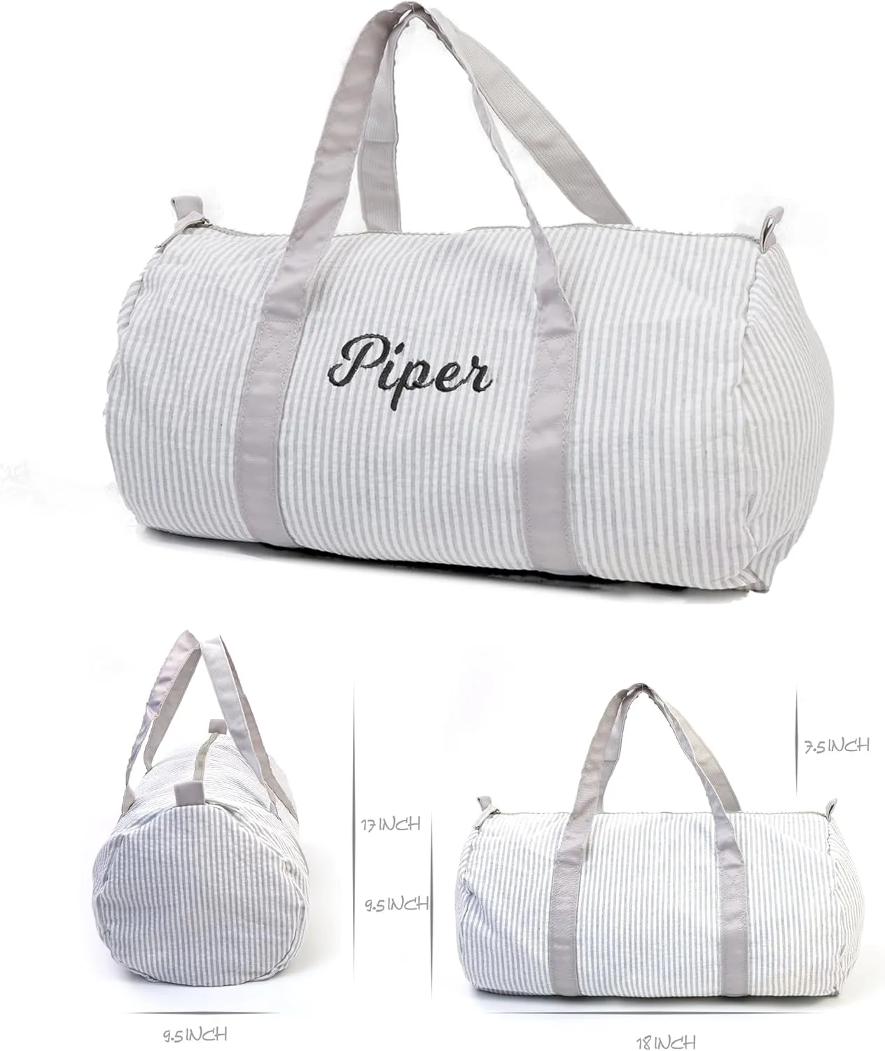 MT WORLD Personalized Kids Duffle Bag & Cosmetic Bag, Seersucker Cosmetic Bag and Travel Bags Set,Cosmetic Bag with Dance Bag, Toddler Weekender Bag