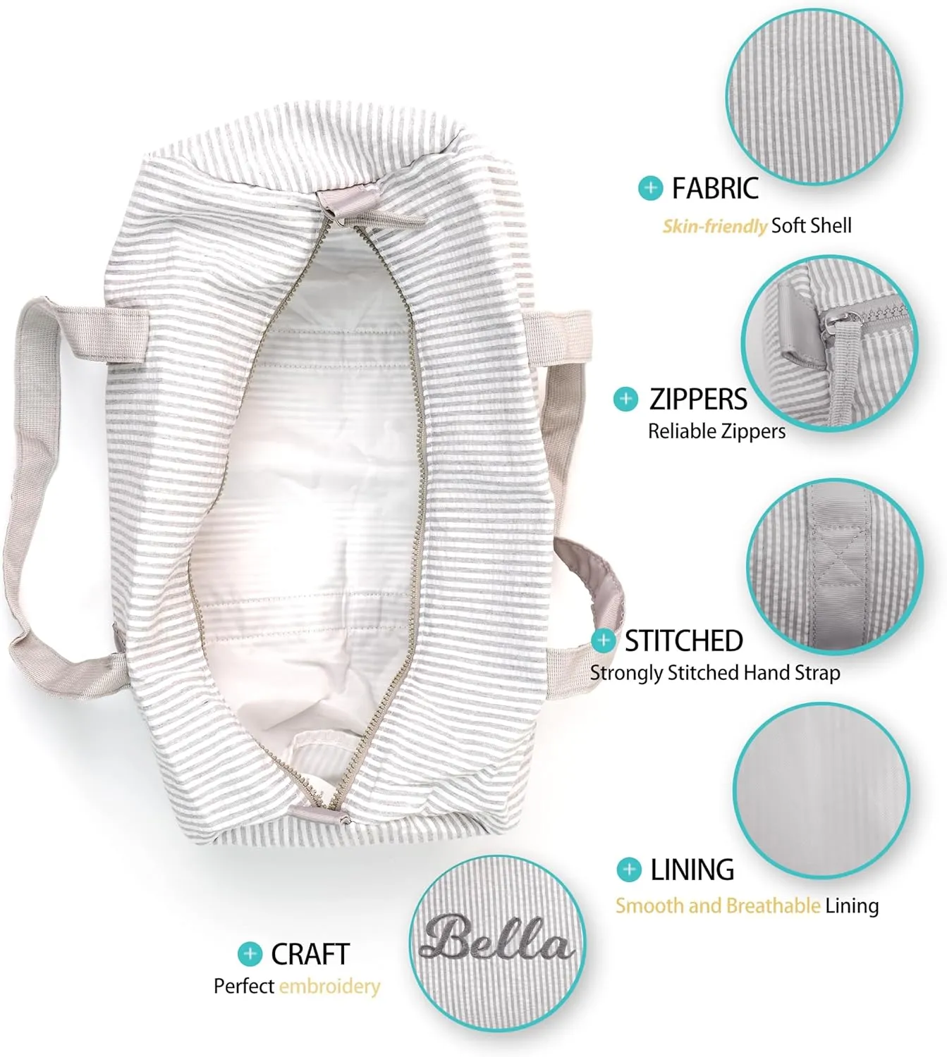 MT WORLD Personalized Kids Duffle Bag & Cosmetic Bag, Seersucker Cosmetic Bag and Travel Bags Set,Cosmetic Bag with Dance Bag, Toddler Weekender Bag
