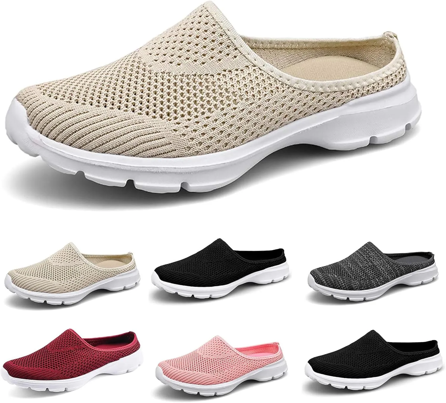 Mules for Women 2025 Breathable Mesh Walking Mules Sneakers Open Back Slip On Shoes Knit Flats Sandals Summer Lightweight Comfortable Walking Shoes