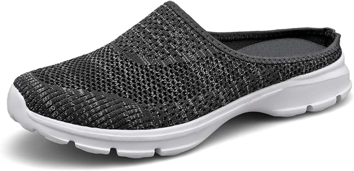 Mules for Women 2025 Breathable Mesh Walking Mules Sneakers Open Back Slip On Shoes Knit Flats Sandals Summer Lightweight Comfortable Walking Shoes