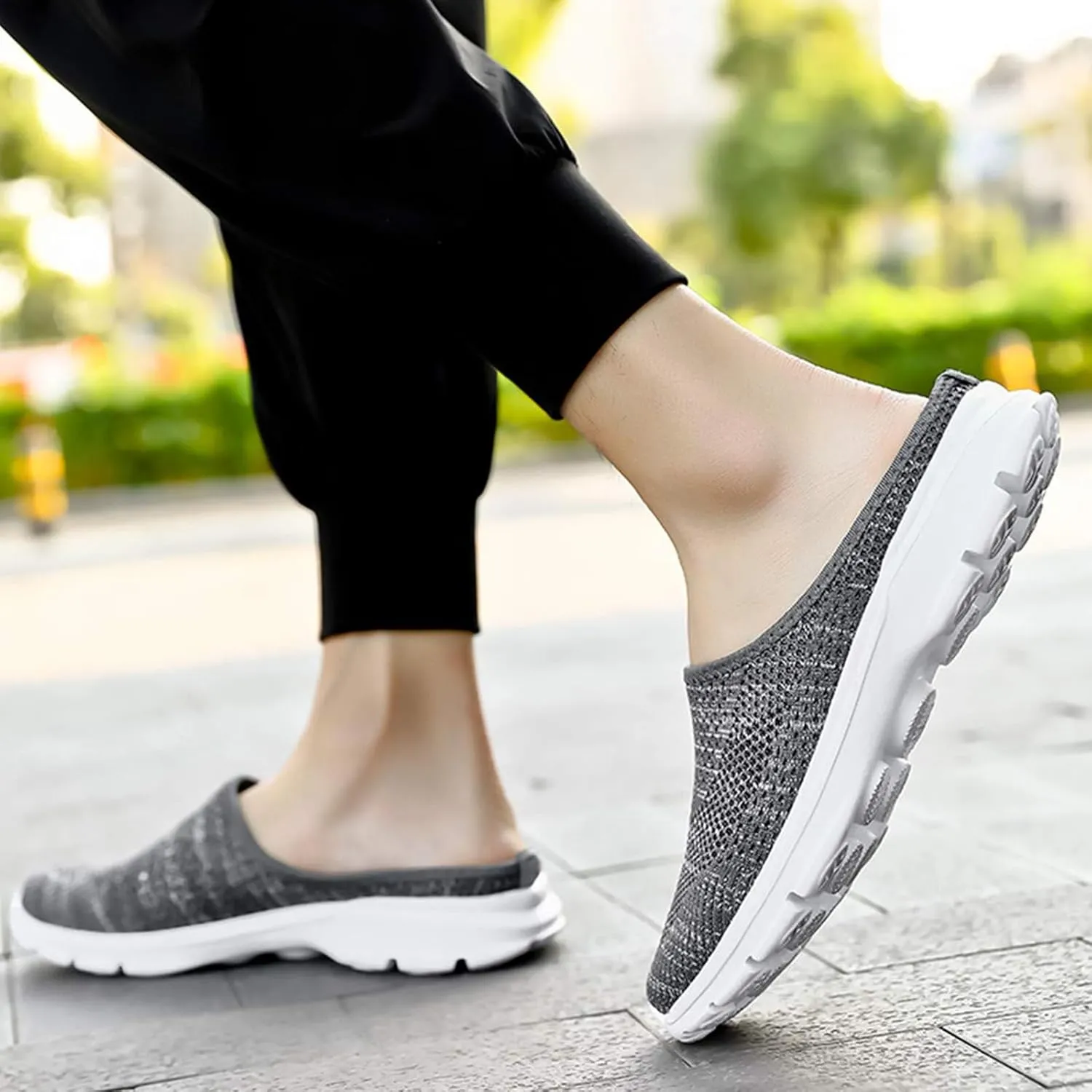 Mules for Women 2025 Breathable Mesh Walking Mules Sneakers Open Back Slip On Shoes Knit Flats Sandals Summer Lightweight Comfortable Walking Shoes