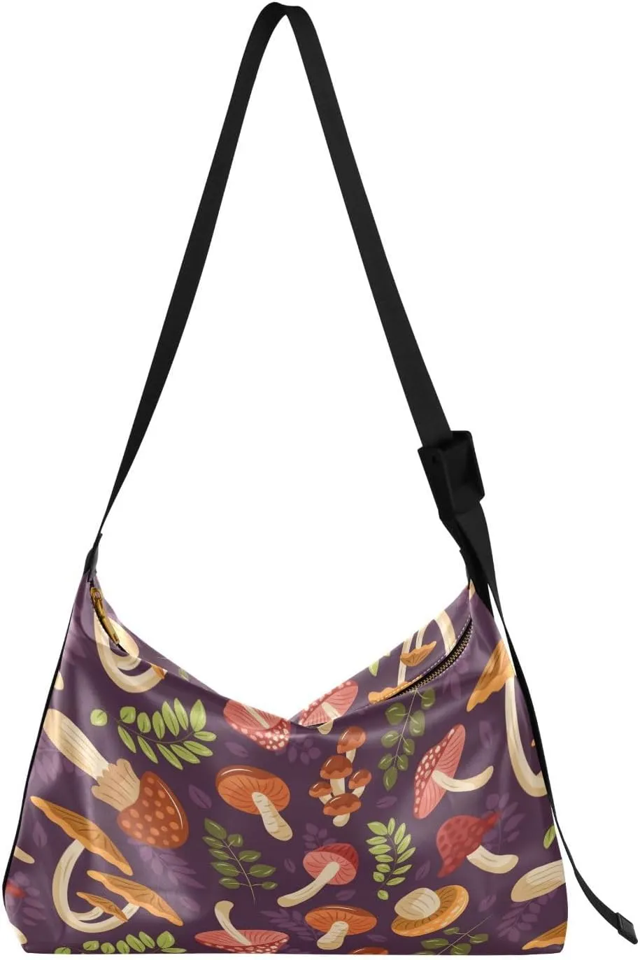 Mushroom Hobo Crossbody Bags for Women Leather Large Shoulder Bag Cross Body Leaves Trendy Womens Tote Bags Handbag for Travel Shopping