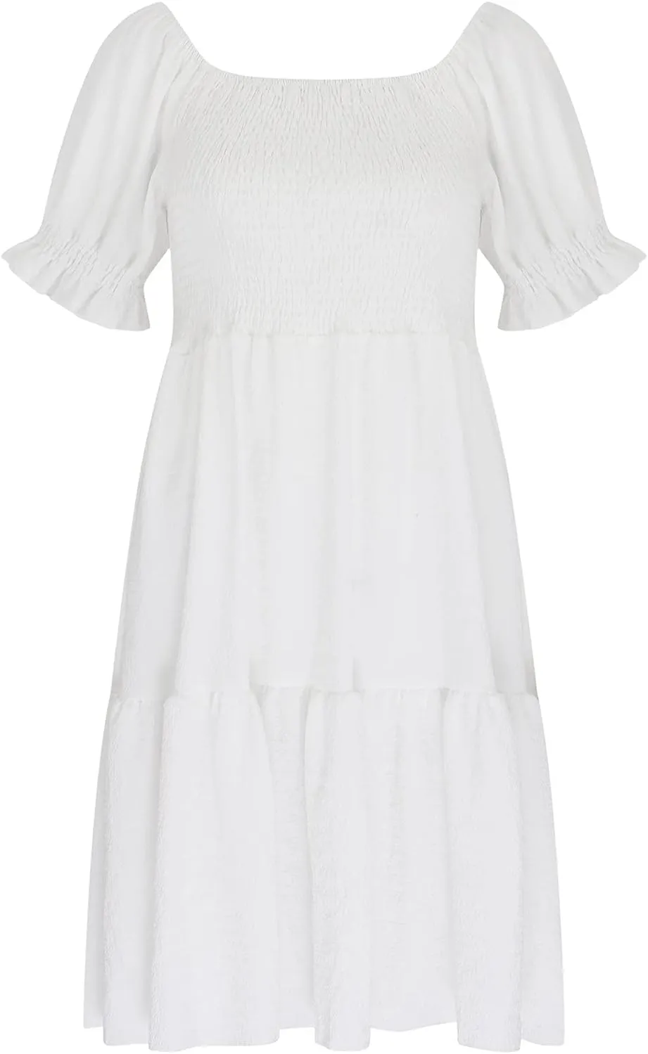 NaRHbrg Women's Off Shoulder Mini Dress Smocked Flowy Short Sleeve Ruffle Hem Summer Casual Beach Party Sundress Lightweight