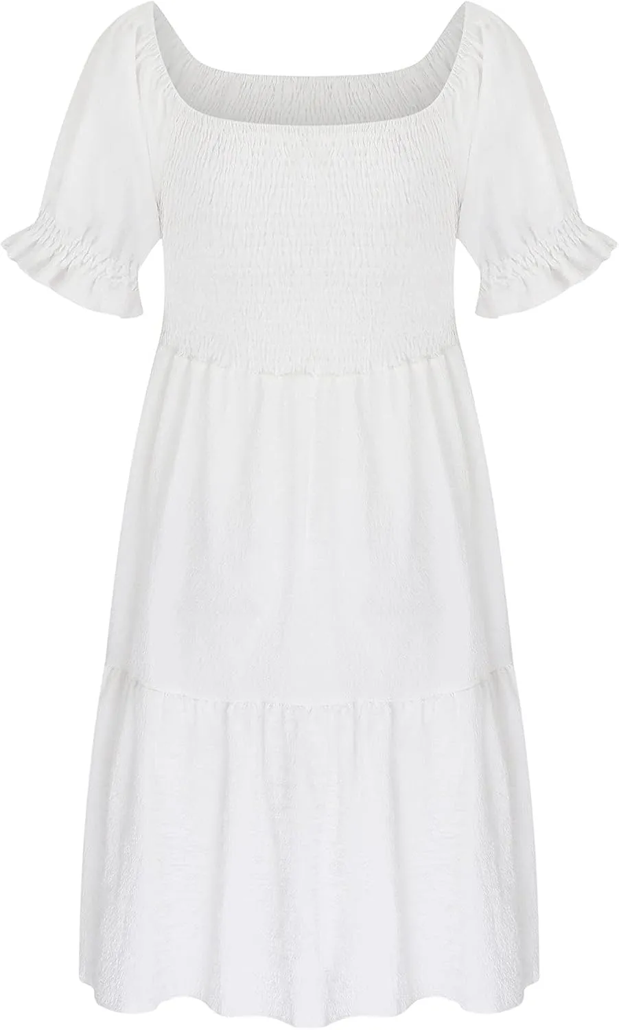 NaRHbrg Women's Off Shoulder Mini Dress Smocked Flowy Short Sleeve Ruffle Hem Summer Casual Beach Party Sundress Lightweight