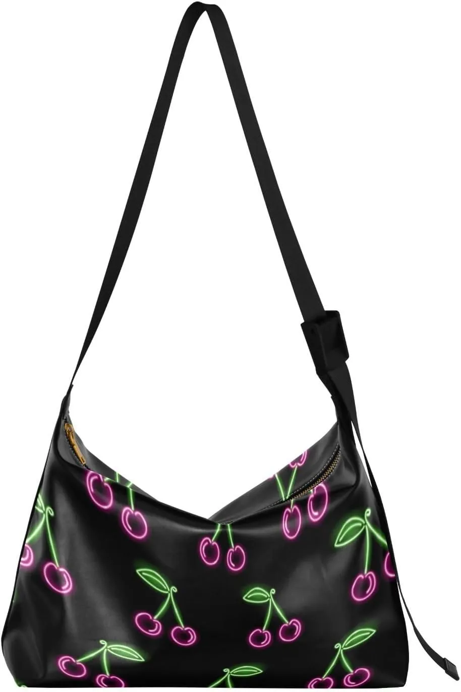 Neon Cherry Berries Hobo Crossbody Bags for Women Leather Large Shoulder Bag Cross Body Trendy Womens Tote Bags Handbag for Travel Shopping