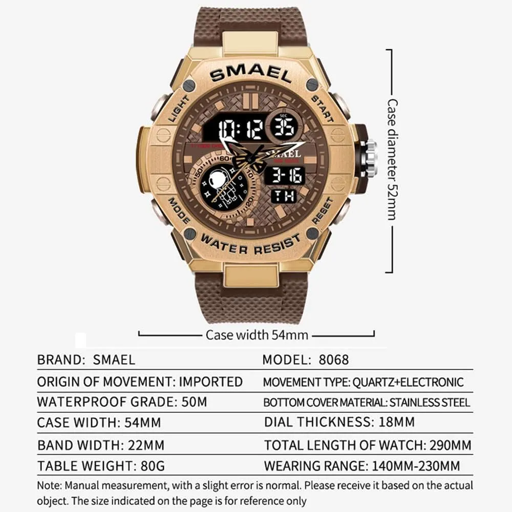 New Man Watch for Men Sports Quartz Wristwatch Outdoor Waterproof Military Digital Watches Dual Time and Stopwatch Alarm Clock