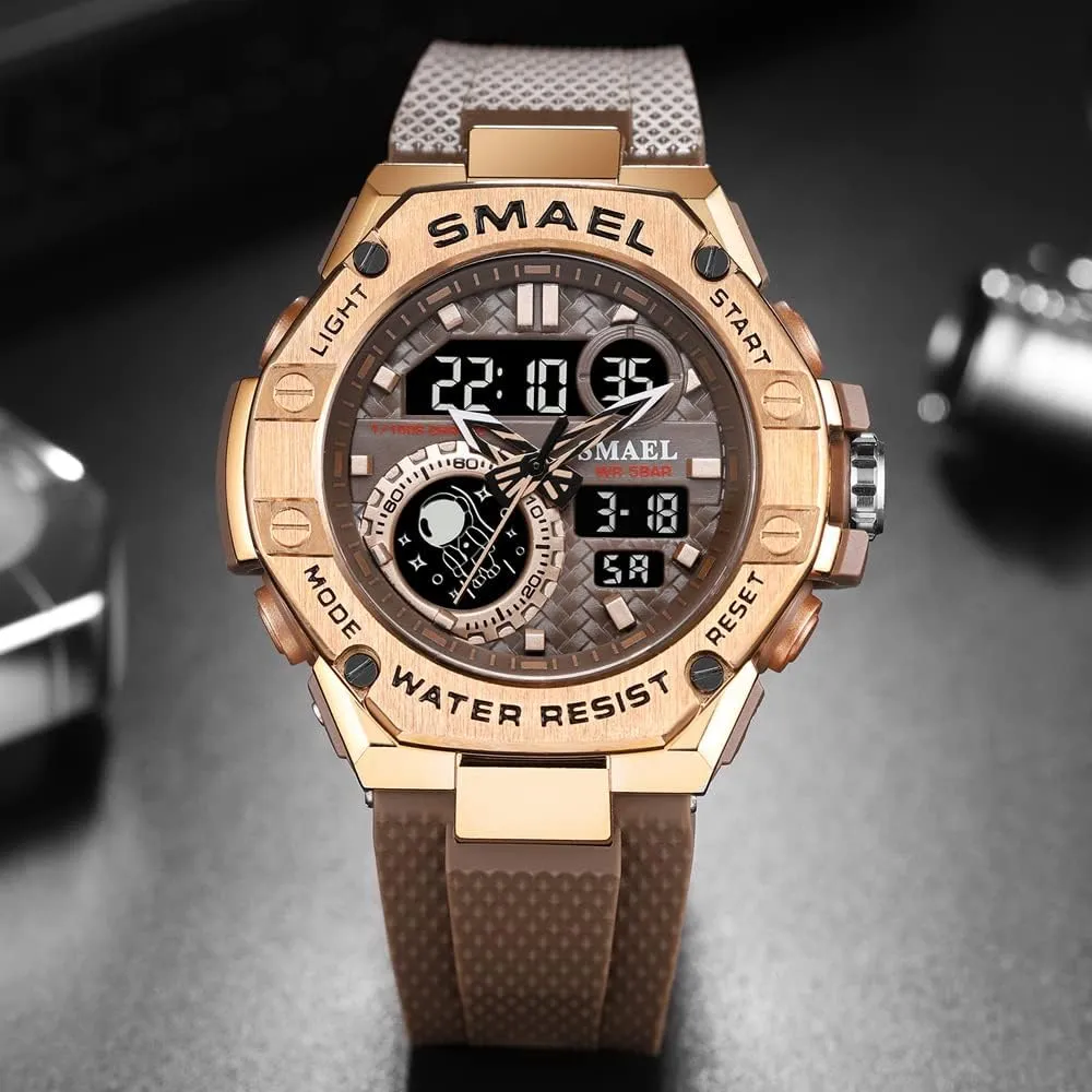 New Man Watch for Men Sports Quartz Wristwatch Outdoor Waterproof Military Digital Watches Dual Time and Stopwatch Alarm Clock
