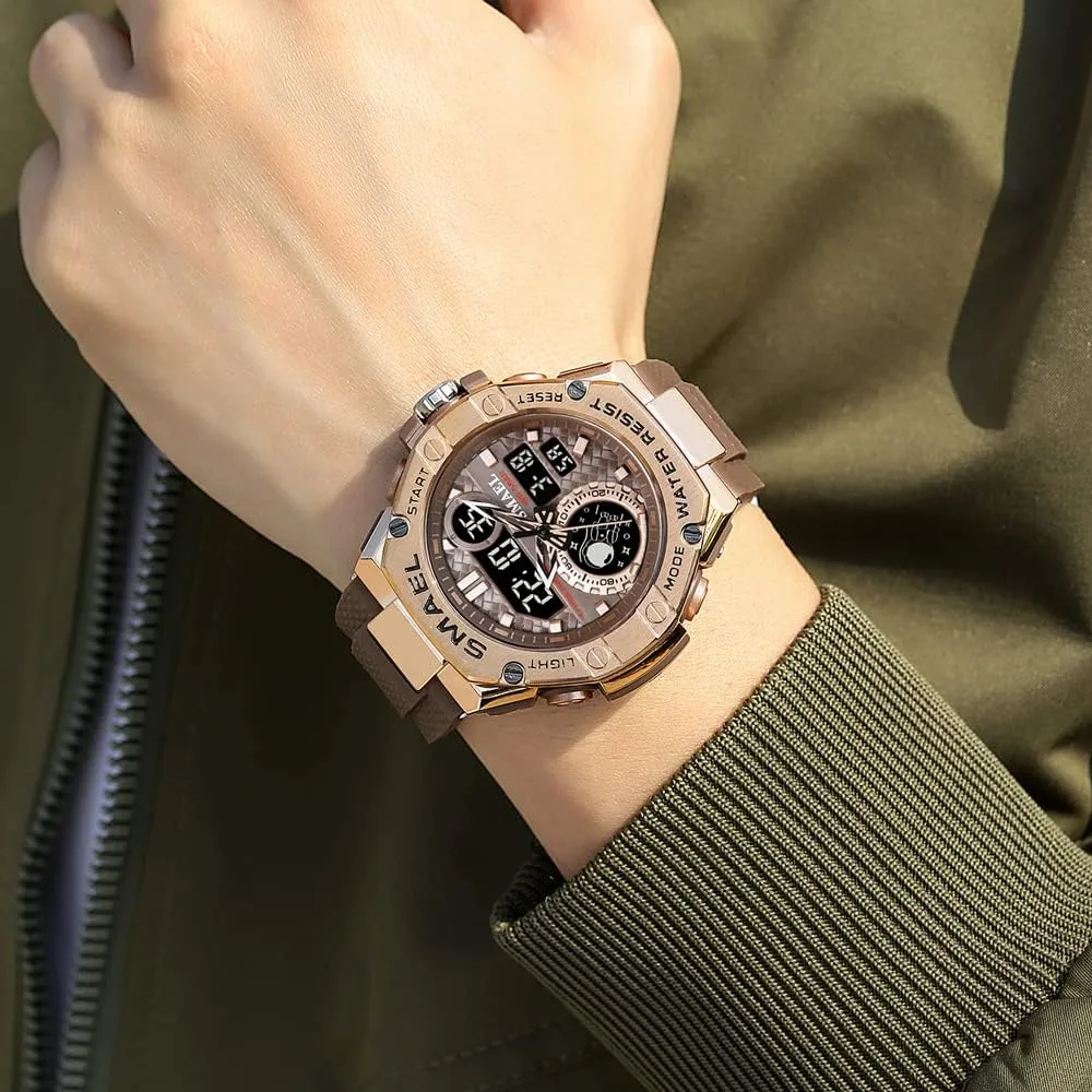 New Man Watch for Men Sports Quartz Wristwatch Outdoor Waterproof Military Digital Watches Dual Time and Stopwatch Alarm Clock