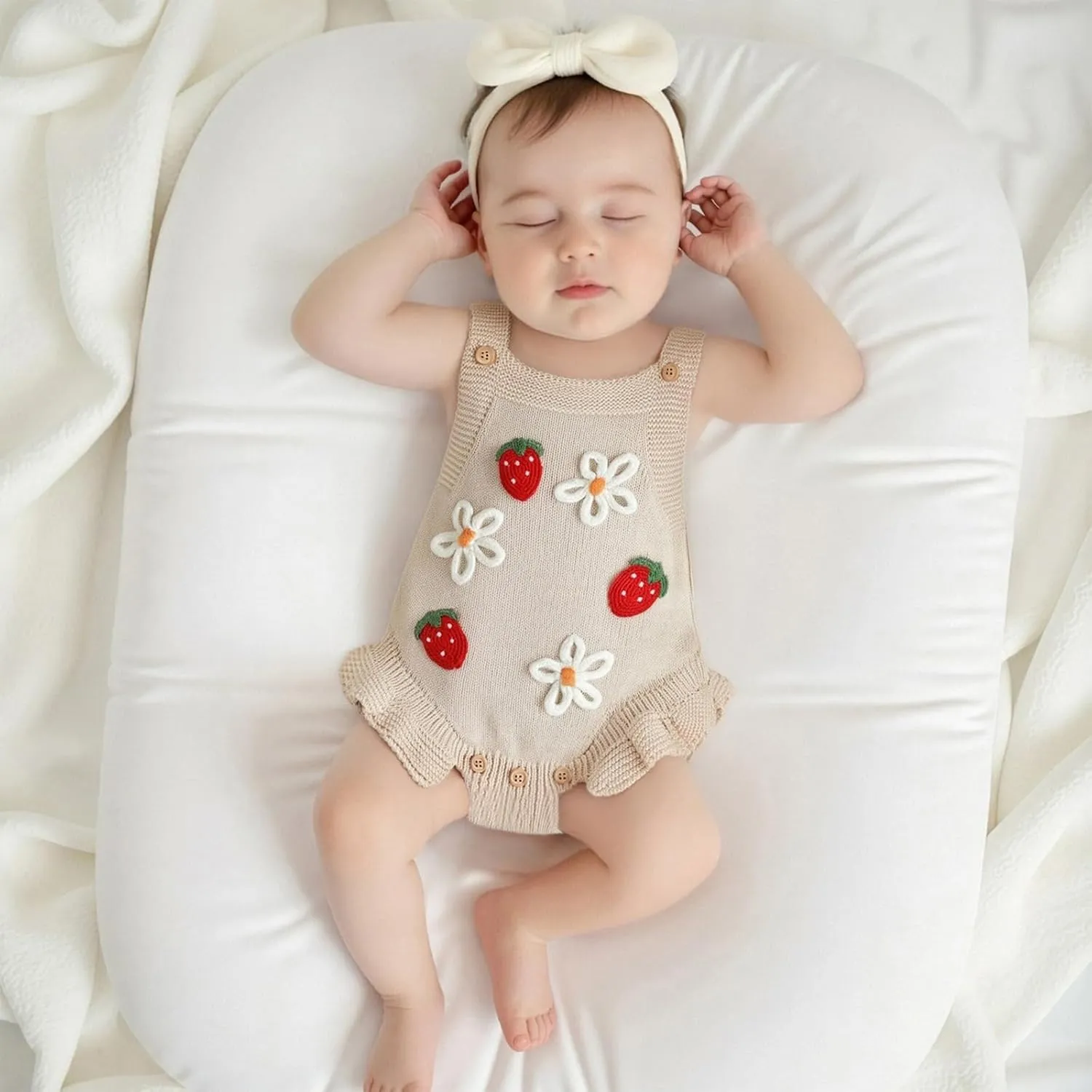 Newborn Sweater Romper Baby Girl Crochet Knit Sweaters Rompers Embroidery Flower Strawberry Outfit Sleeveless Bodysuit