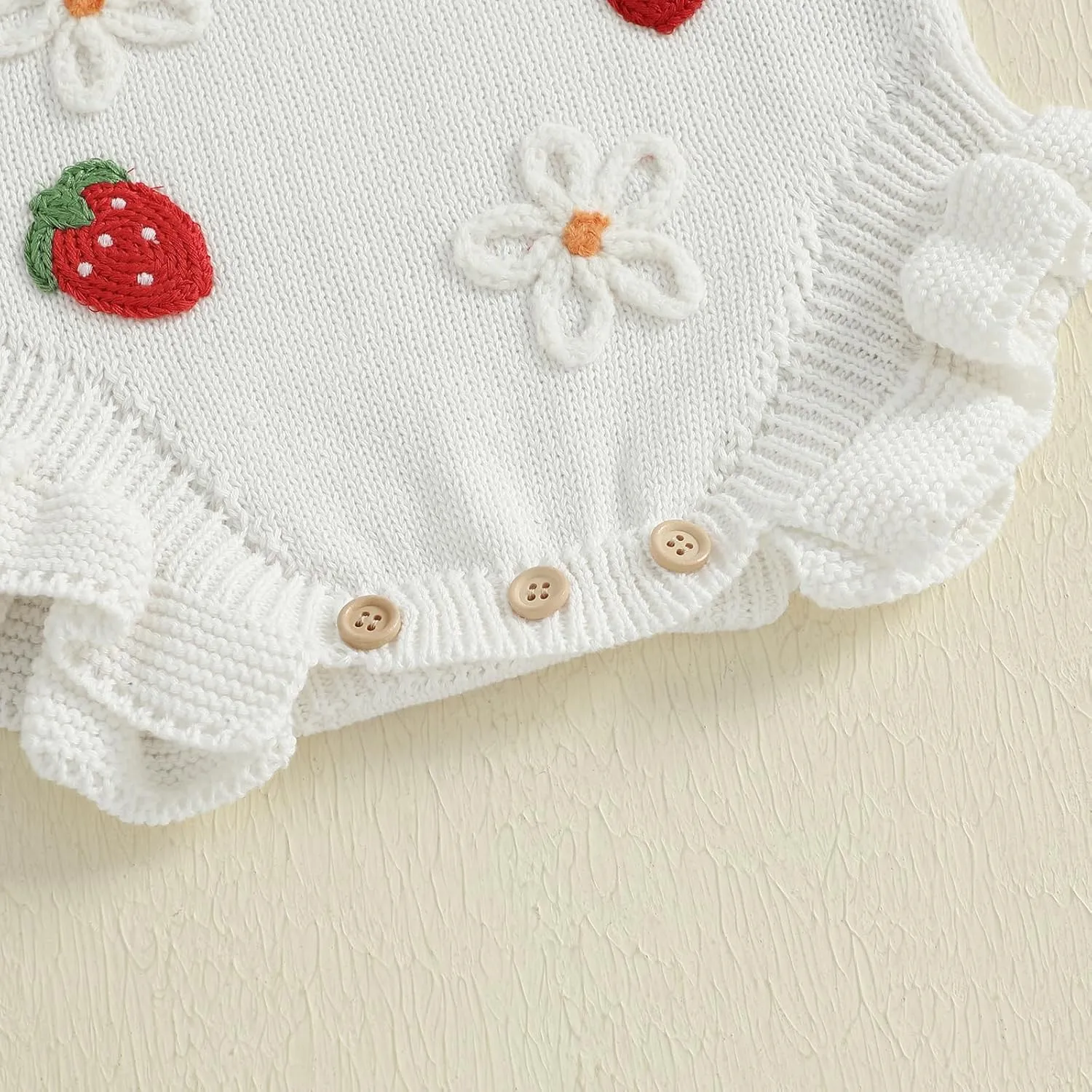Newborn Sweater Romper Baby Girl Crochet Knit Sweaters Rompers Embroidery Flower Strawberry Outfit Sleeveless Bodysuit