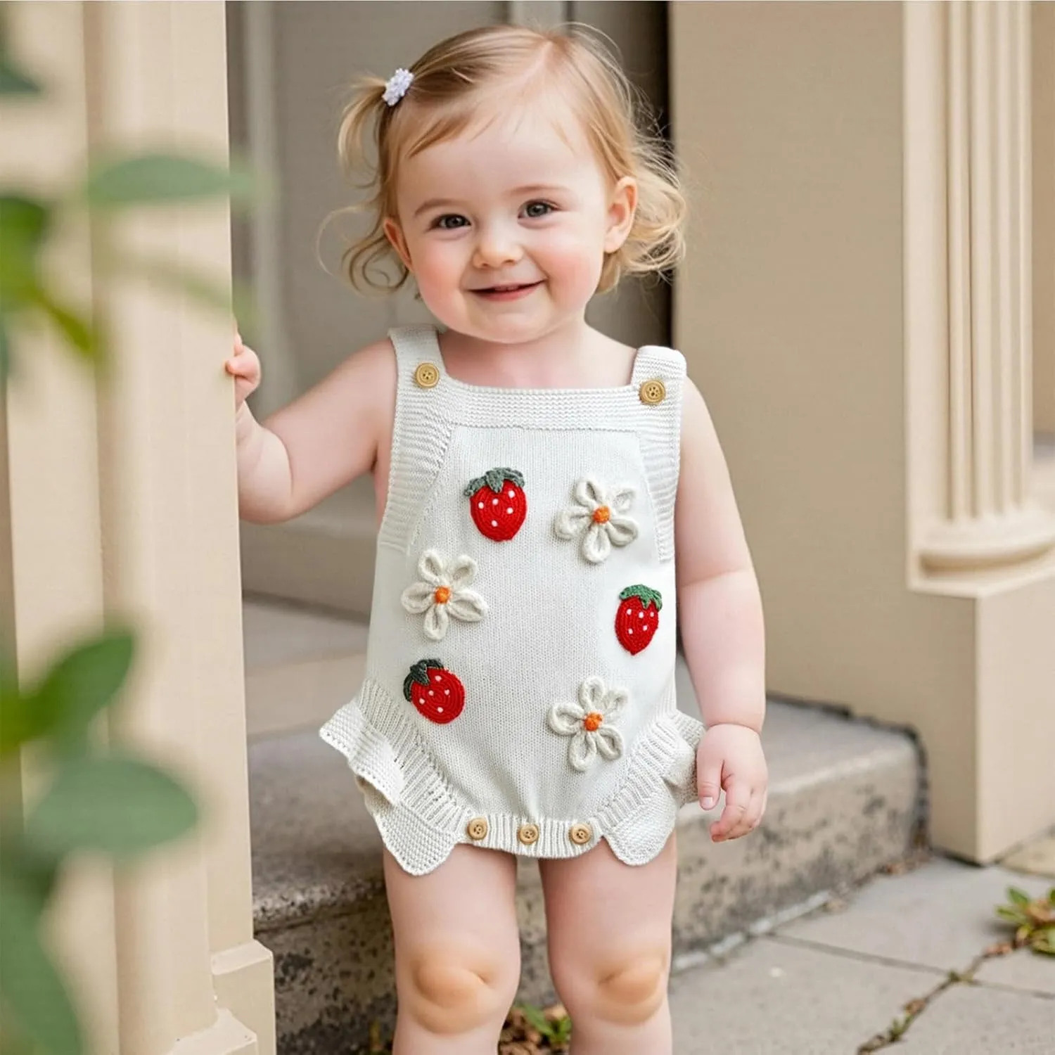 Newborn Sweater Romper Baby Girl Crochet Knit Sweaters Rompers Embroidery Flower Strawberry Outfit Sleeveless Bodysuit
