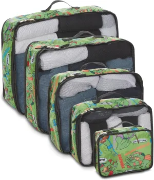 Ninja Turtles Packing Cube Set - Leonardo, Raphael, Donatello, Michelangelo - TMNT 5 Piece Packing Cube Travel Essential - Luggage Organizer Set - For Kids,Teens, Adults