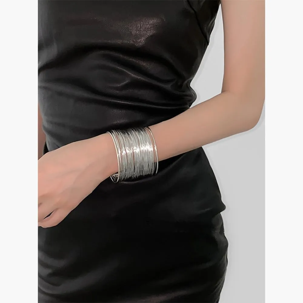 OIDIMS Wide Wire Cuff Chunky Bracelets for Women Bohemian Open Cuff Bangles Adjustable Wrist Cuff Trendy Boho Arm Bracelets for Ladies Multi-layer Cross Fashion Jewelry Gift