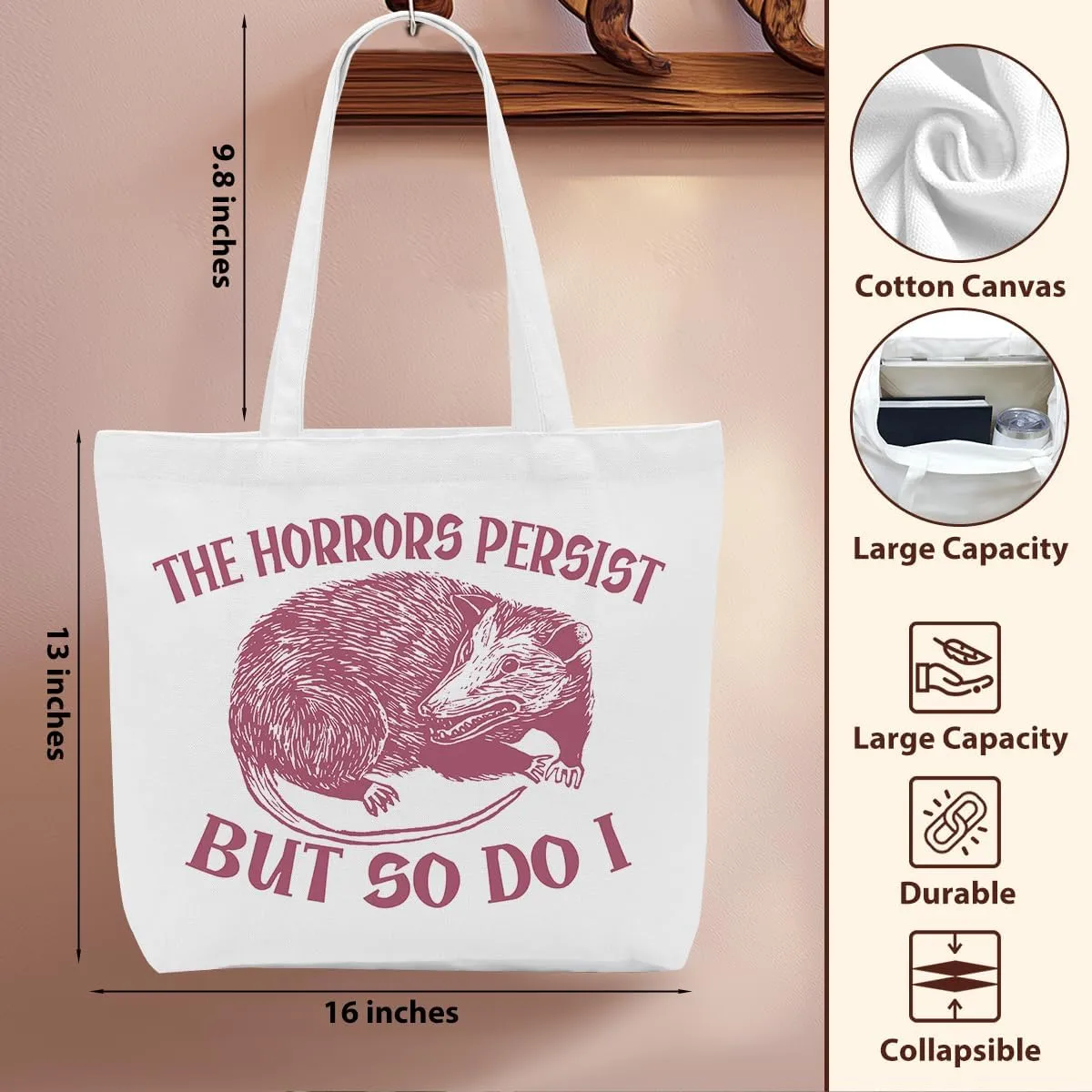 Opossum Dog Sloth Gifts Canvas Tote Bag, Reusable Grocery Shopping Bags Animal Lover Gift for Women Girls birthday
