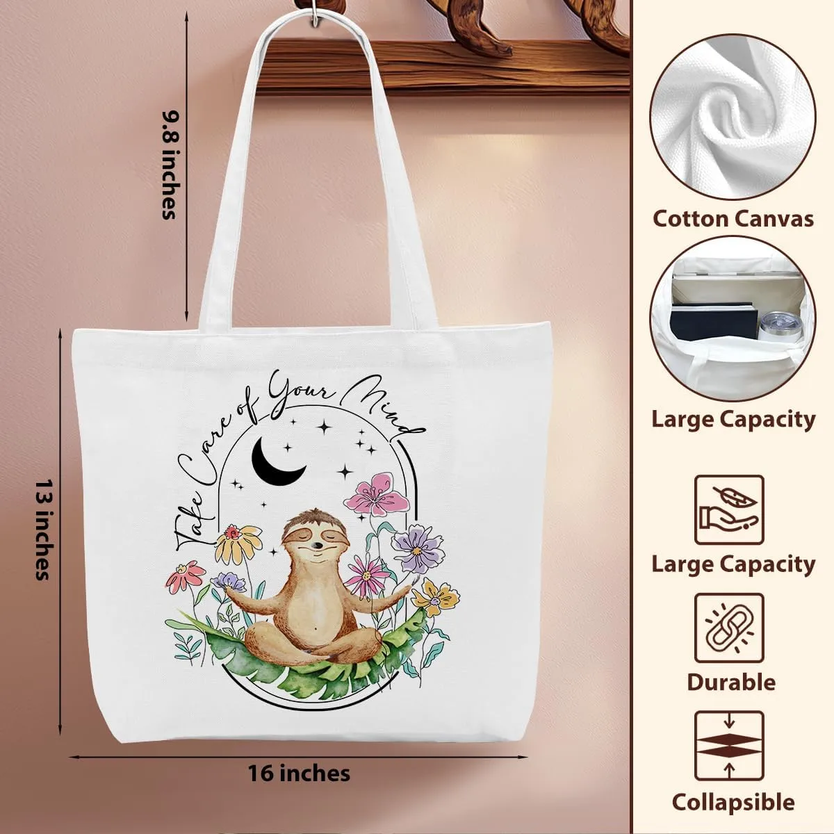 Opossum Dog Sloth Gifts Canvas Tote Bag, Reusable Grocery Shopping Bags Animal Lover Gift for Women Girls birthday