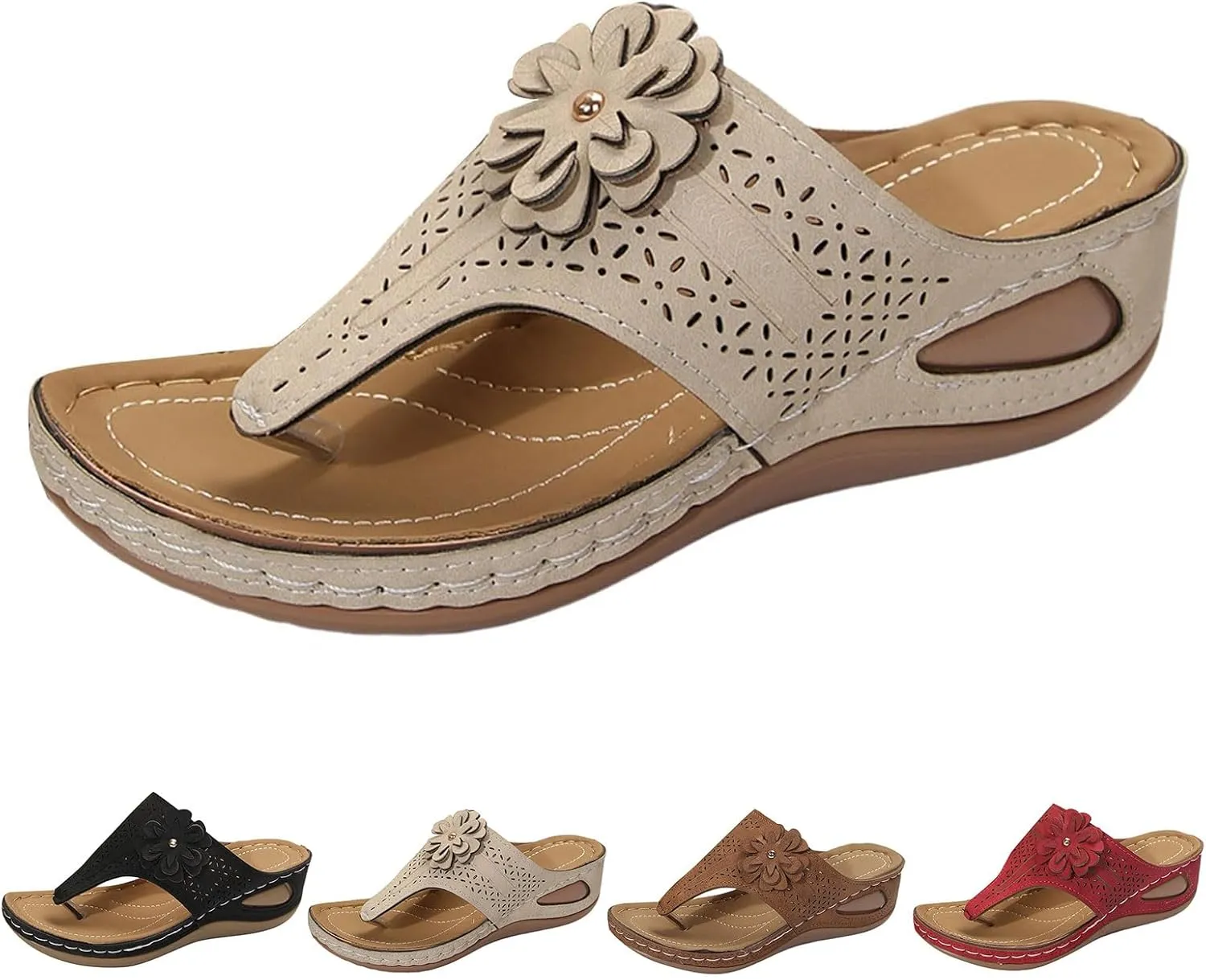 Orthopedic Sandals for Women Arch Support Flower Hollow Wedge Sandals 2025 Casual Slip On Flip Flops Sandal Shoes