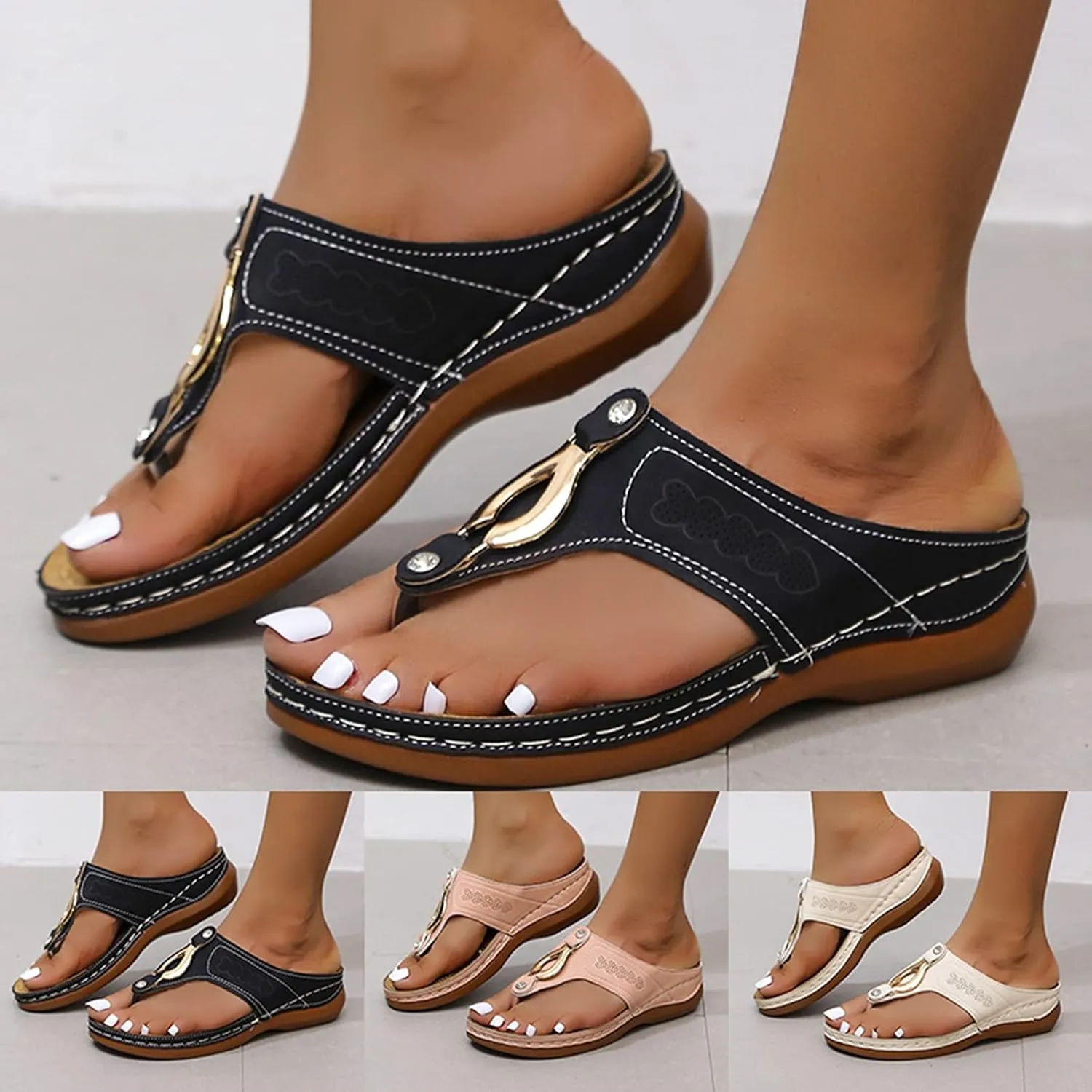 Orthopedic Sandals for Women Dressy Wide Width Summer Comfortable Walking Sandals with Arch Support Orthotic Slides Shoes