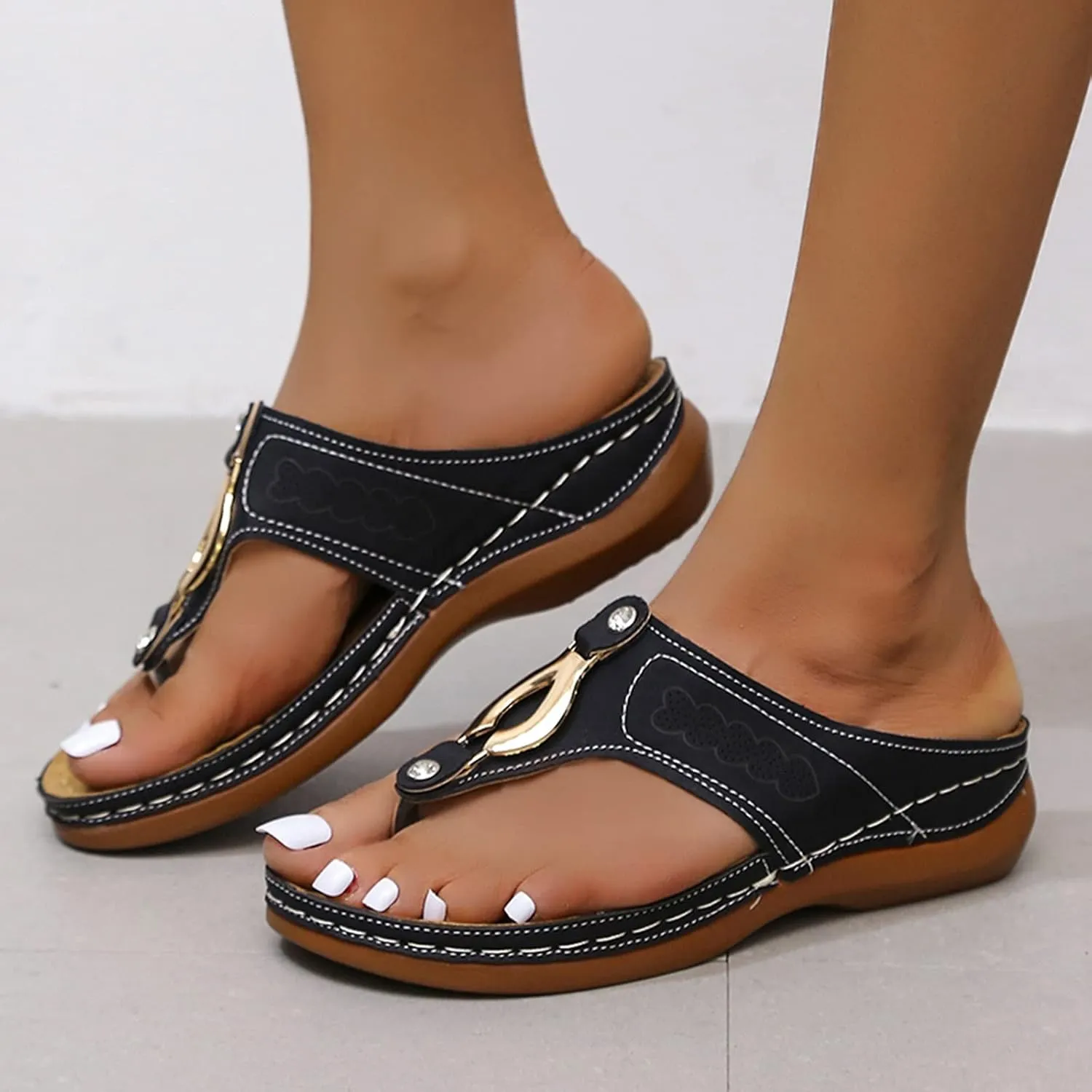 Orthopedic Sandals for Women Dressy Wide Width Summer Comfortable Walking Sandals with Arch Support Orthotic Slides Shoes