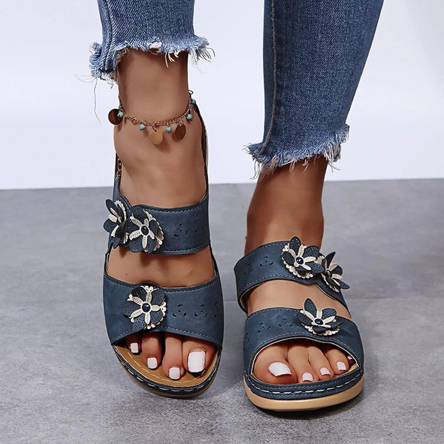Orthopedic Sandals for Women Slip On Plantar Fasciitis Wedge Sandals Summer Fashion Walking Breathable Casual Sandals