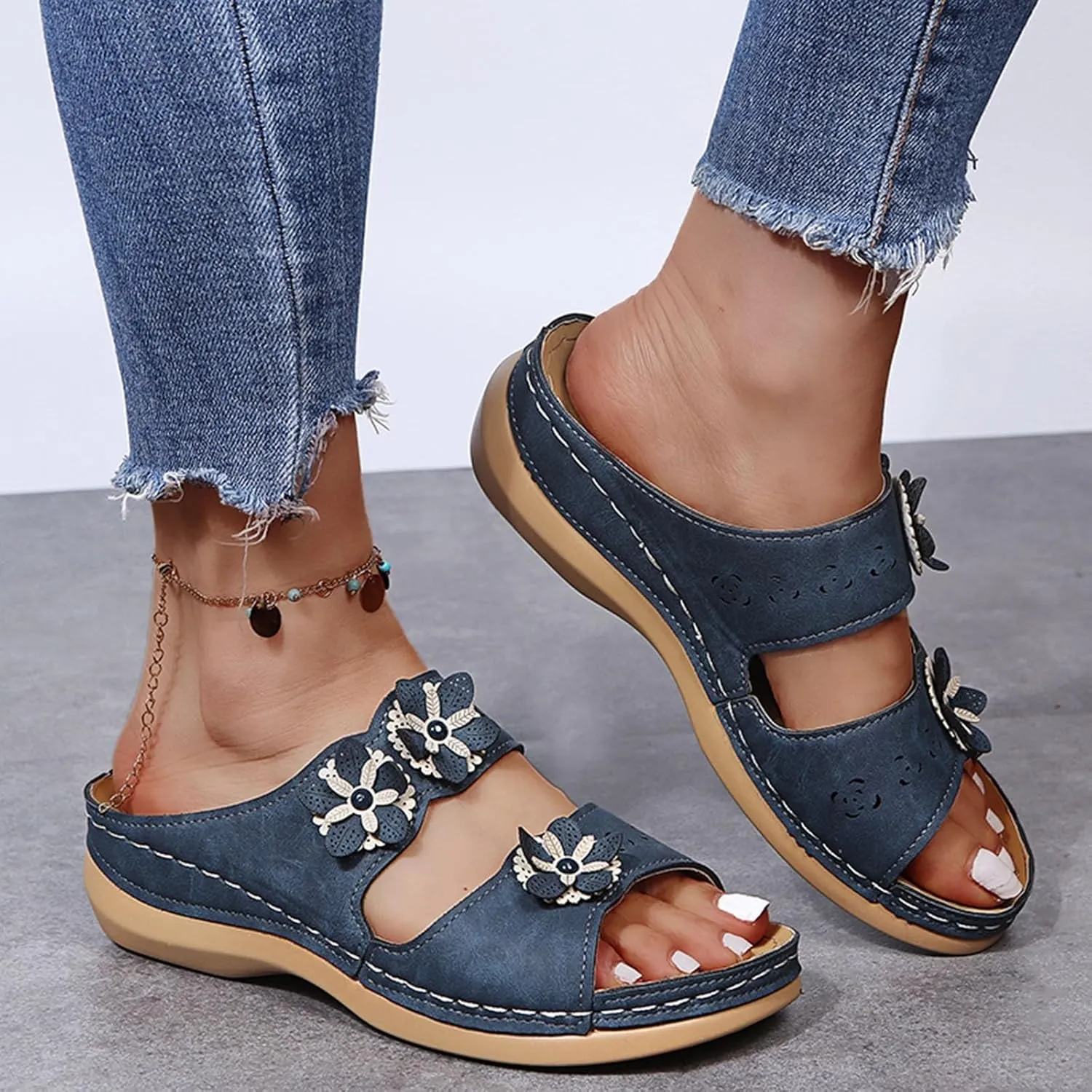 Orthopedic Sandals for Women Slip On Plantar Fasciitis Wedge Sandals Summer Fashion Walking Breathable Casual Sandals