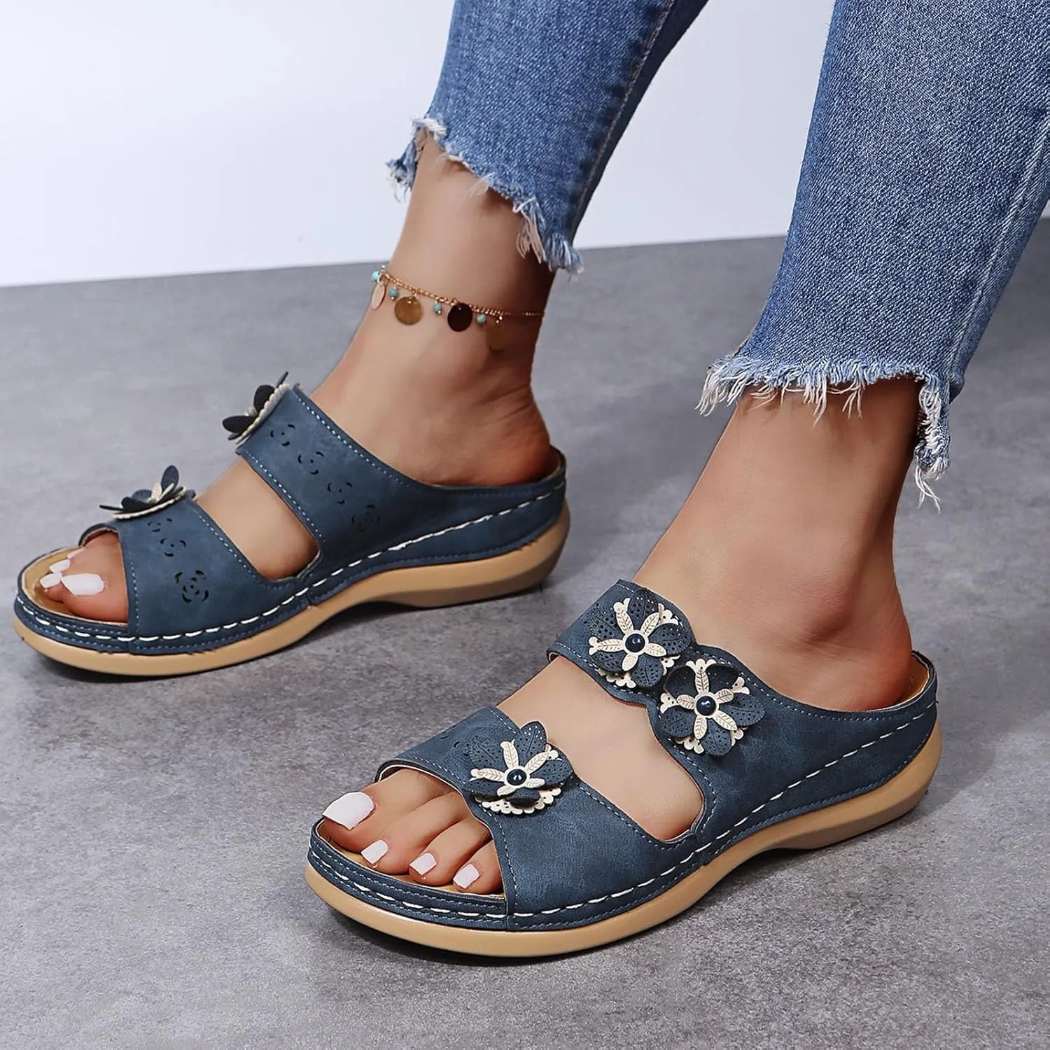 Orthopedic Sandals for Women Slip On Plantar Fasciitis Wedge Sandals Summer Fashion Walking Breathable Casual Sandals