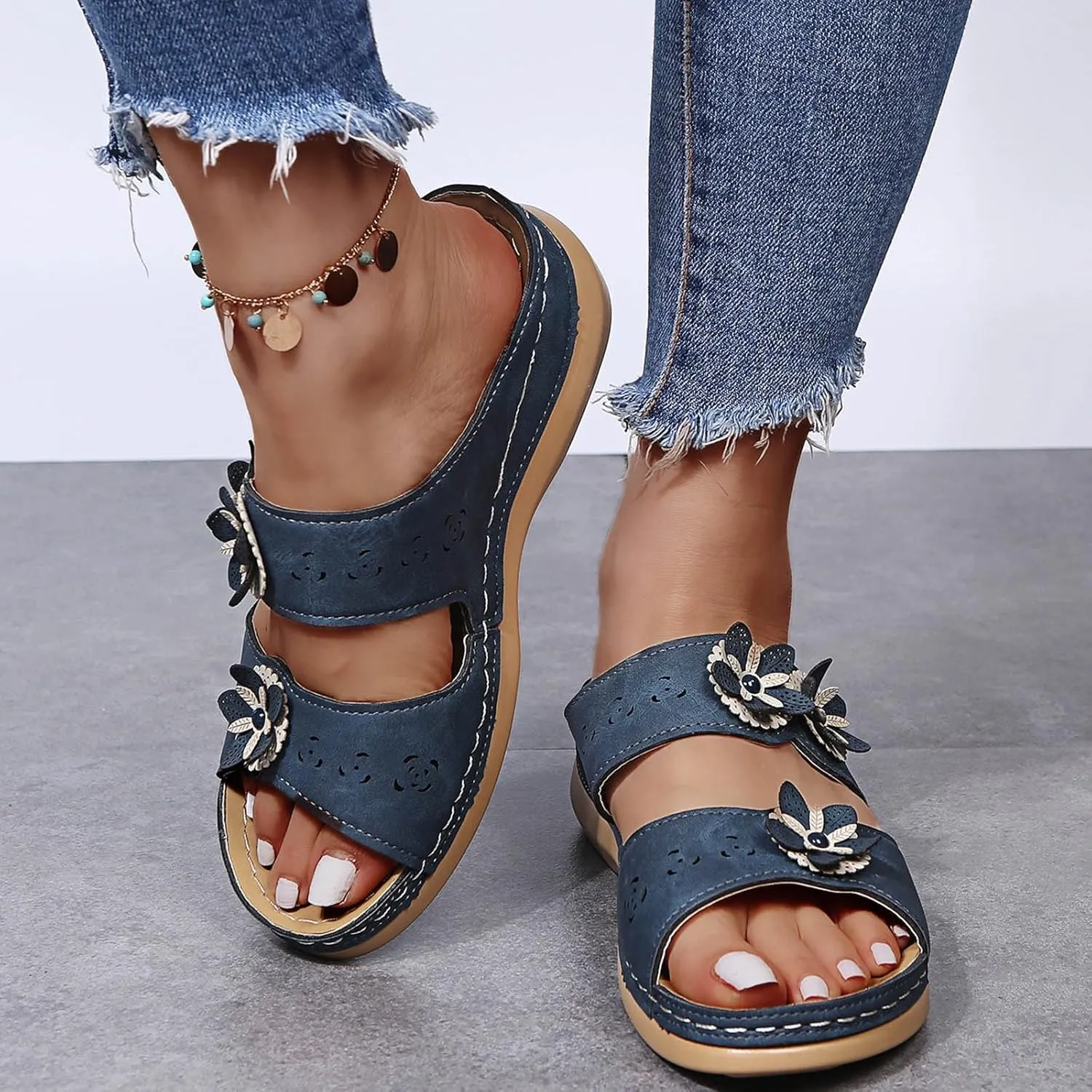 Orthopedic Sandals for Women Slip On Plantar Fasciitis Wedge Sandals Summer Fashion Walking Breathable Casual Sandals