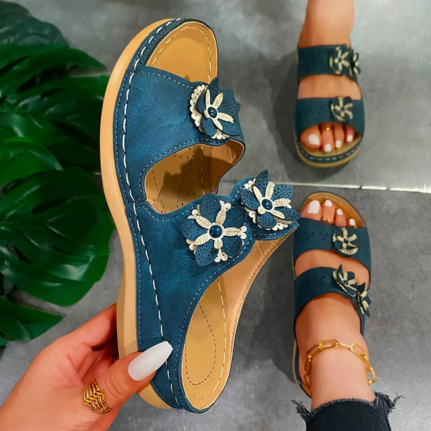 Orthopedic Sandals for Women Slip On Plantar Fasciitis Wedge Sandals Summer Fashion Walking Breathable Casual Sandals