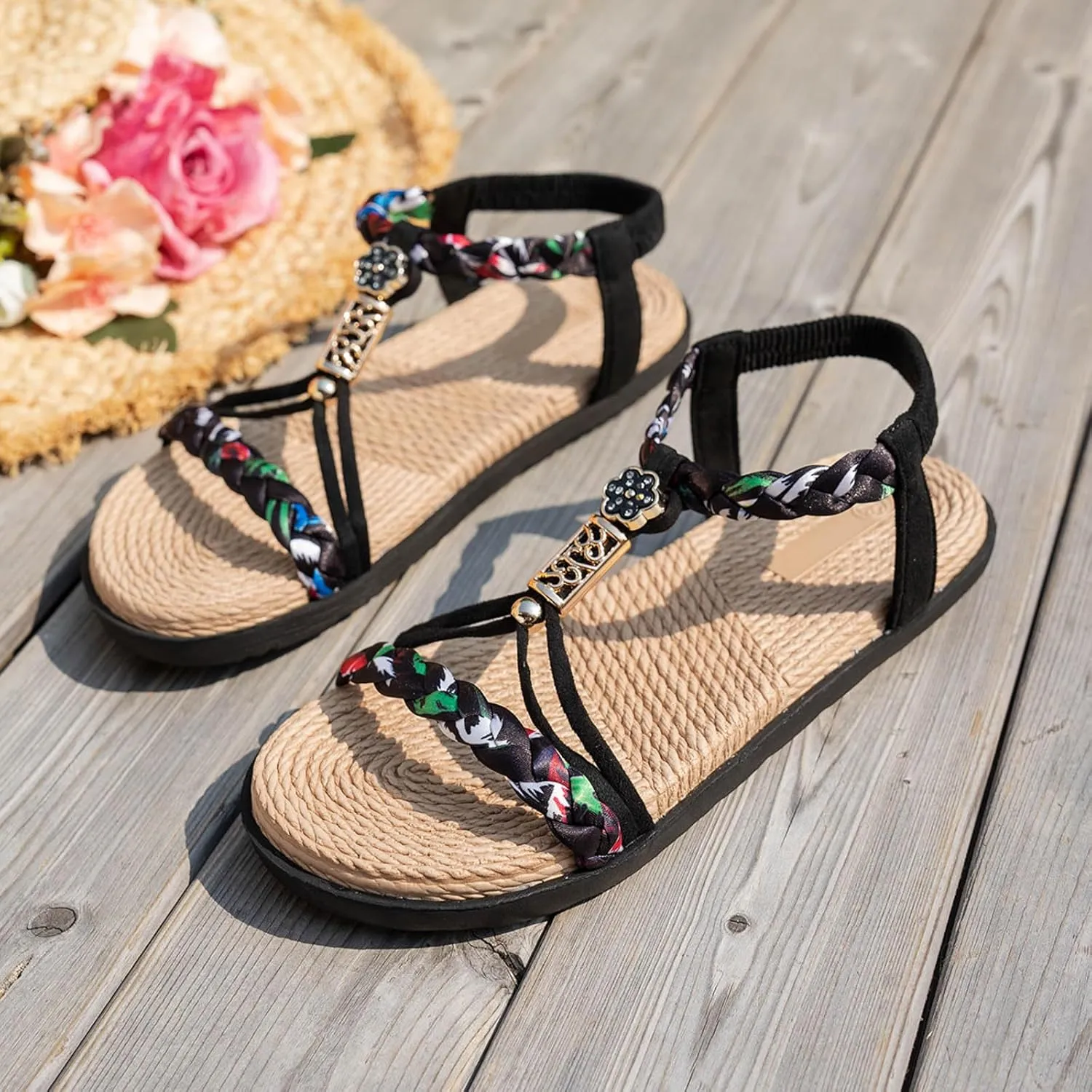 Orthopedic Wedge Sandals for Women 2025,Womens Summer Sandal Orthotic Comfortable Walking Open Toe Jeweled Beaded Casual Platform Shoe Bohemian Wedges Slip On Ankle Strap Dressy Beach Shoes