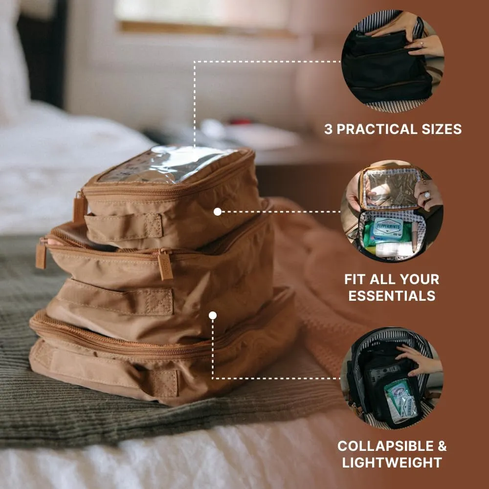 Parker Baby Co. Lightweight Packing Cube Set 3-Pack | Collapsible, Durable, Mesh & Clear Top | Travel Organizer for Diaper Bags, Luggage - Gray/Gray Buffalo