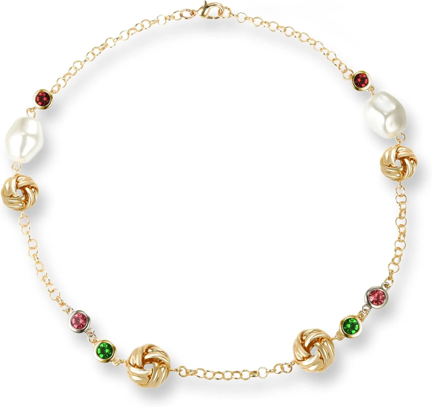 Pearl Gemstones Choker Necklace Muticolor Cubic Zirconia Gold-Plated Adjustable Boho Elegant Jewelry for Women